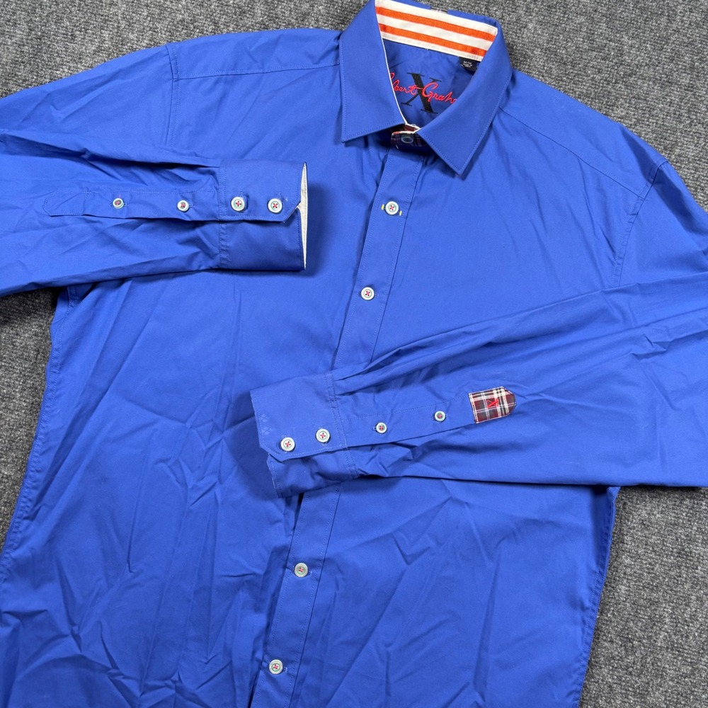 Robert Graham Button Up Shirt Mens Medium Blue Long Sleeve Plaid Trim